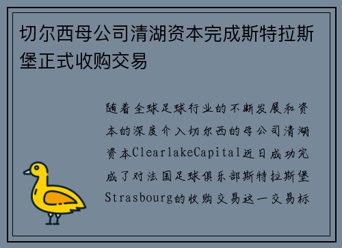 切尔西母公司清湖资本完成斯特拉斯堡正式收购交易